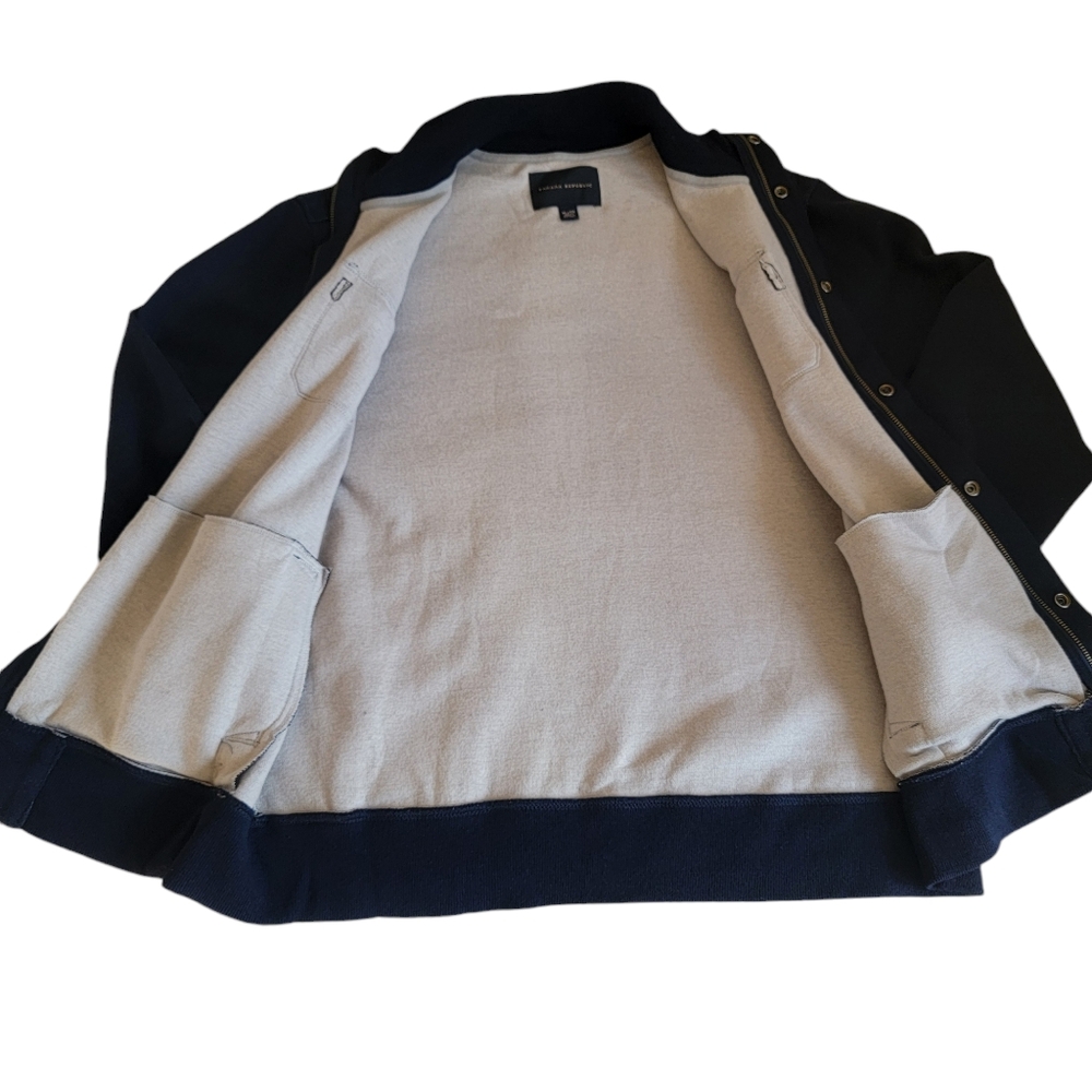 Banana Republic Tactical Sweater Preppy Cardigan Wool Blend Navy Blue Me… - Picture 10 of 17